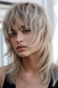 Ash Blonde Wolf Cut With Textured Bangs