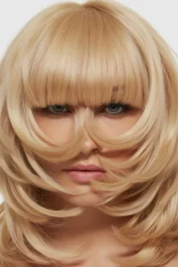 Blonde Wolf Cut With Full Fringe Bangs