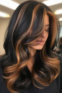 Caramel Highlights on Black Hair