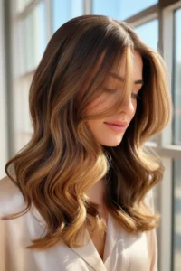 Caramel Highlights on Medium Length Hair