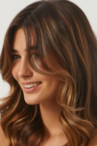 Caramel Highlights with Curtain Bangs