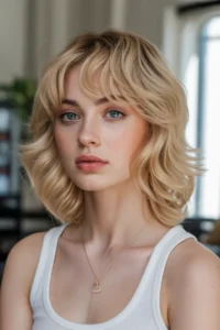 Champagne Blonde Wolf Cut With Feathered Bangs