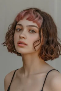 Chocolate Brown Wolf Cut + Pink Peekaboo Bangs