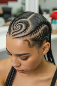 Double Swirl Cornrows (Two Spirals)