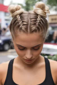 Dutch Braids into Space Buns