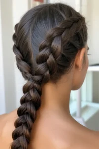 Dutch Braids into a Braided Ponytail