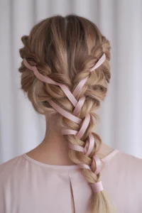 Dutch Braids with Ribbon Weave