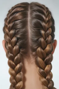 Dutch Braids with Sleek Middle Part