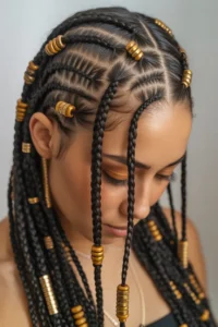 Fulani Braids with Side-Swept Braids