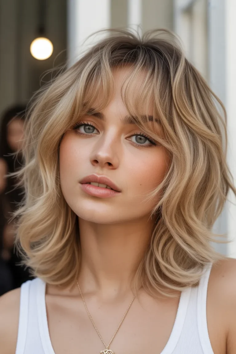 Honey Blonde Wolf Cut With Wispy Bangs
