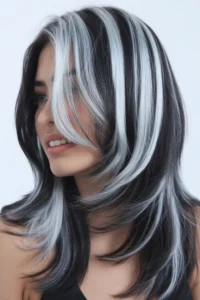 Icy Silver Highlights on Black Hair