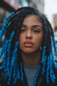 Jet Black Locs with Blue Tips