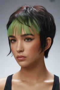 Jet Black Wolf Cut + Neon Green