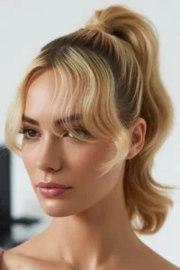 Long Ponytail with Curtain Bangs