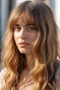 Long Wolf Cut + Curtain Bangs on Natural Waves