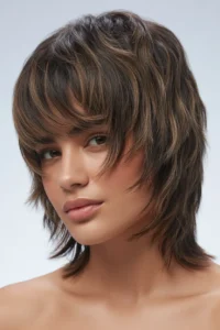 Long Wolf Cut + Curtain Bangs with Choppy