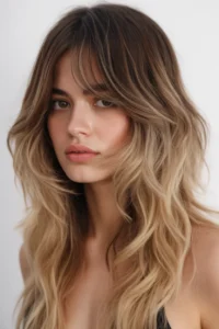 Long Wolf Cut + Curtain Bangs with Dark-to-Light Ombre