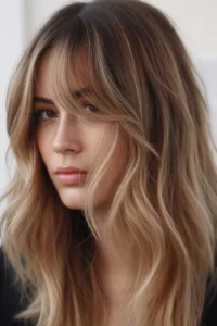 Long Wolf Cut + Curtain Bangs with Soft Balayage