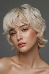 Platinum Blonde Short Wolf Cut + Curtain Bangs