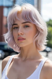 Platinum Blonde Wolf Cut + Lavender Bangs