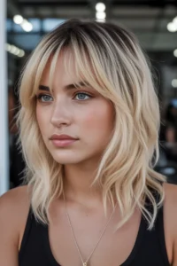 Rooted Blonde Wolf Cut With Bangs