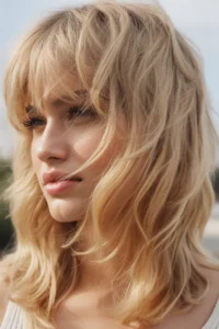 Sandy Blonde Wolf Cut With Long Bangs
