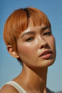 Short Wolf Cut + Curtain Bangs in Copper Tone