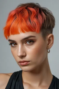 Short Wolf Cut + Orange Flame Bangs