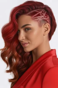 Side Shaved Hair with Red Color Pop