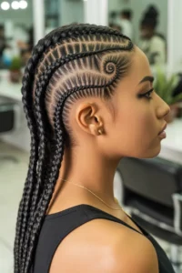 Side Swirl Cornrows with Deep Part