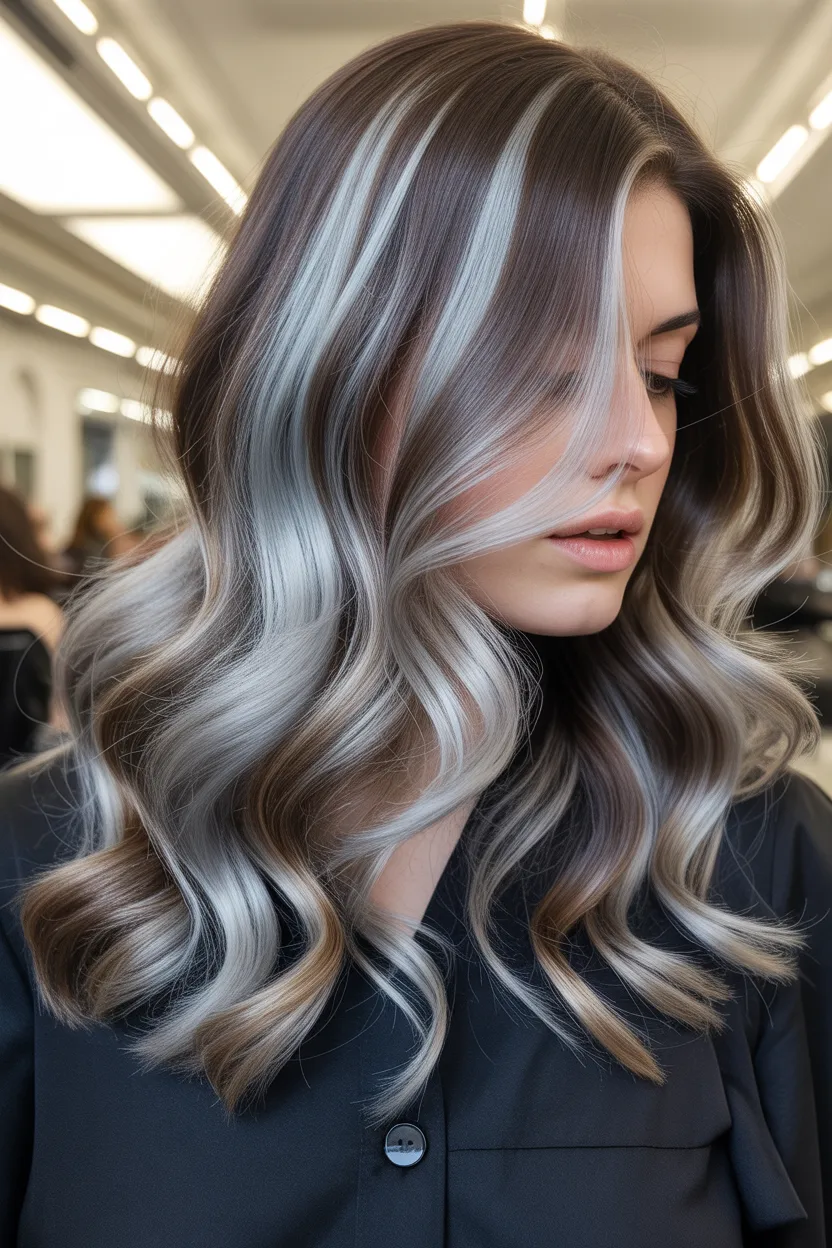 Silver Balayage on Brunette Hair