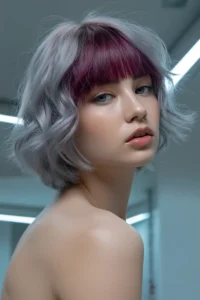 Silver Gray Wolf Cut + Violet Bangs