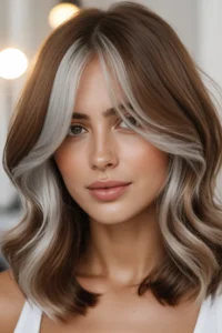 Silver Highlights with Curtain Bangs