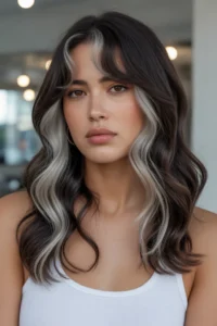 Silver Money Pieces on Dark Hair