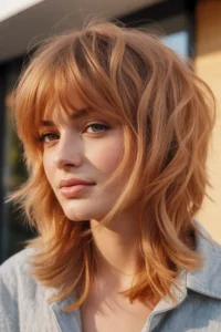 Strawberry Blonde Wolf Cut With Shaggy Bangs