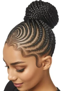 Swirl Cornrows into a High Bun