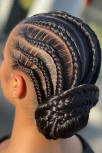 Swirl Cornrows into a Low Bun