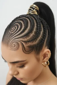 Swirl Cornrows into a Ponytail