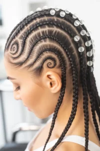 Swirl Cornrows with Beads
