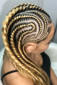 Swirl Cornrows with Blonde Highlights