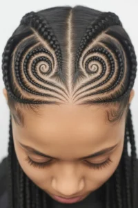 Swirl Cornrows with Butterfly Cornrow Detail