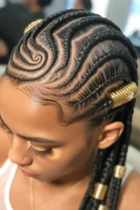 Swirl Cornrows with Gold Cuffs