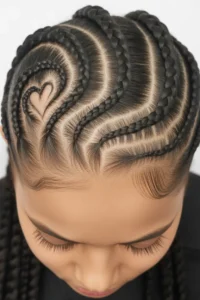 Swirl Cornrows with Heart Design