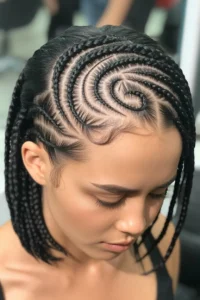 Swirl Cornrows with Short Bob Braids