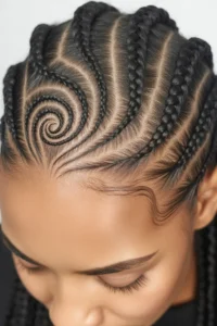 Swirl Cornrows with Stitch Braids