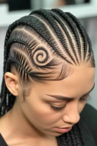 Swirl Cornrows with Zigzag Parts
