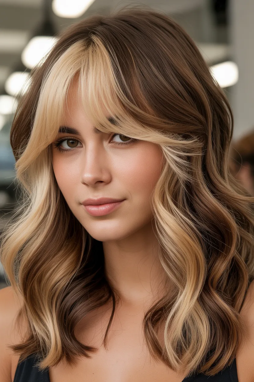 Wavy Wolf Cut + Bangs with Highlights (Money Piece)