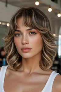 Wavy Wolf Cut + Thick Rounded Bangs