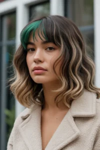 Wolf Cut + Emerald Green Curtain Bangs