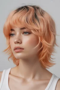 Wolf Cut + Pastel Peach Bangs